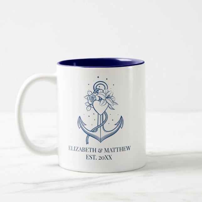 Tasse 2 Couleurs Mariage Ancre bleu marine (Gauche)