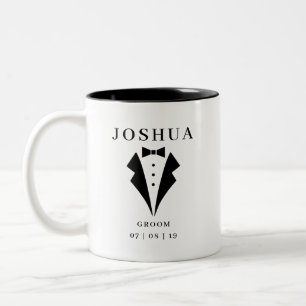 Tasse 2 Couleurs Mariage GROOM Nom et date personnalisés Tuxedo