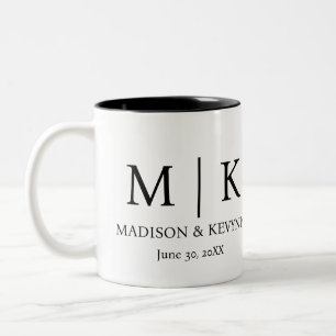 Tasse 2 Couleurs Mariage monogramme noir et blanc minimaliste et él