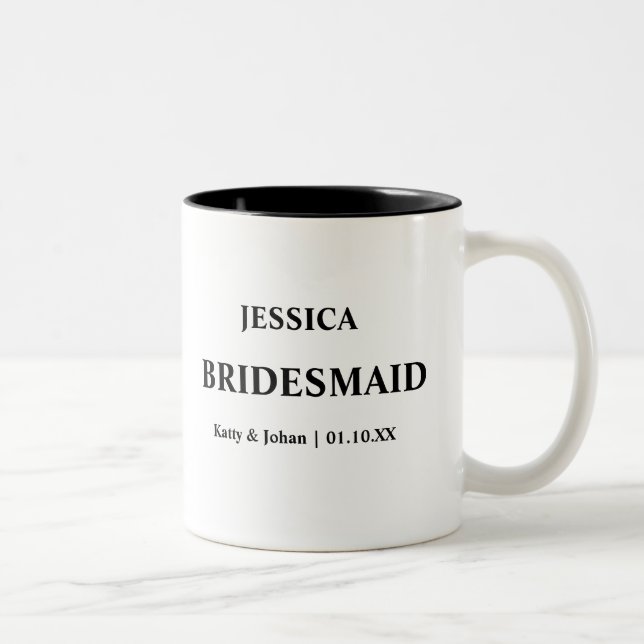 Tasse 2 Couleurs Mariage personnalisé Date et noms Bridesmaid (Droit)