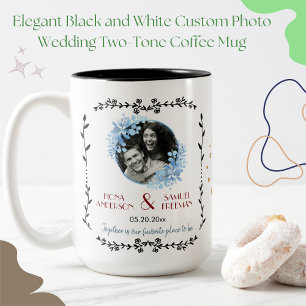 Tasse 2 Couleurs Mariage photo personnalisé noir et blanc élégant
