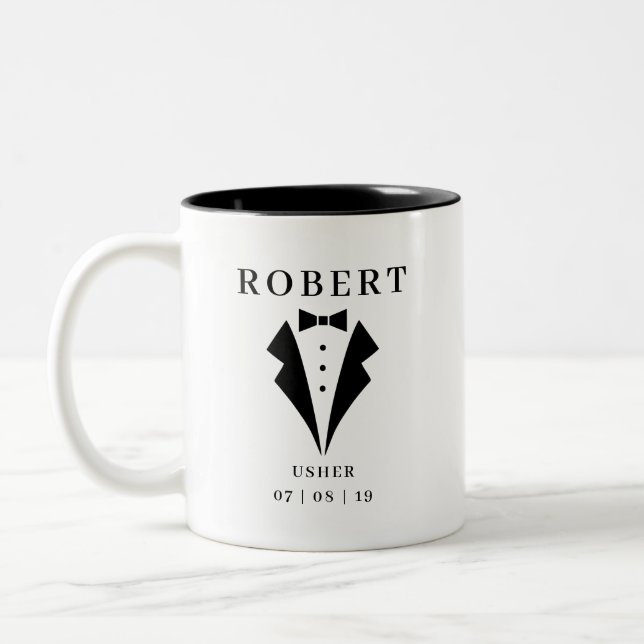 Tasse 2 Couleurs Mariage USHER Tuxedo Nom personnalisé (Gauche)