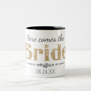 Tasse 2 Couleurs Mariée Paillettes d'Or et Diamants
