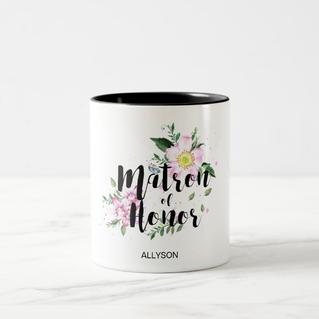 Tasse 2 Couleurs Matron d'honneur Mariage d'aquarelle rose (Centre)