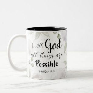 Tasse 2 Couleurs Matthieu 19:26 Moderne noir rose vert floral