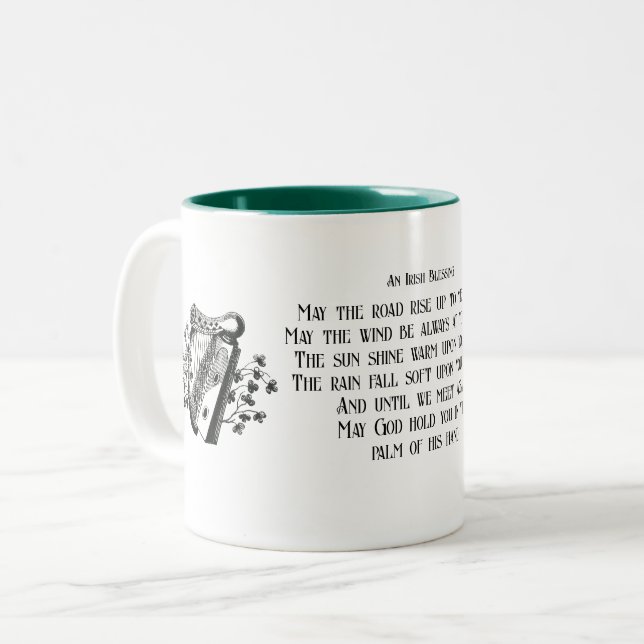 Tasse 2 Couleurs May The Road Rise Irish Blessing and Harp Custom (Devant gauche)
