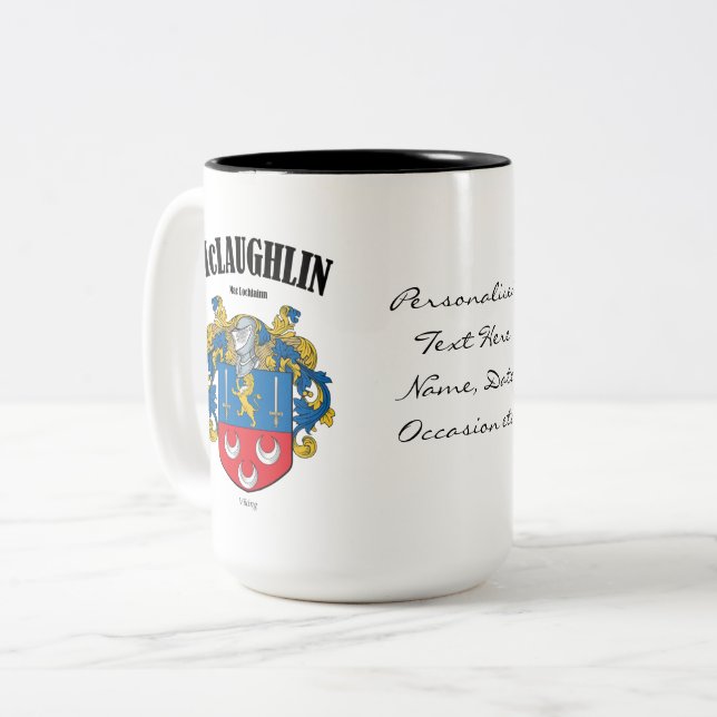Tasse 2 Couleurs McLaughlin Family Crest, traduction et significati (Devant gauche)
