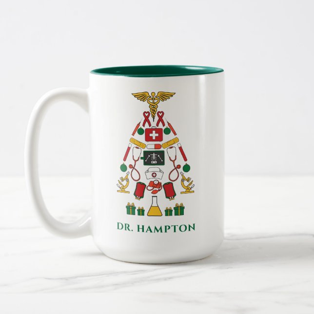 Tasse 2 Couleurs Médecins Fêtes de Noël Médaille personnalisée (Gauche)
