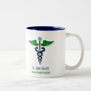 Tasse 2 Couleurs Médicale élégant Caduceus Green Wings Croix Bleu