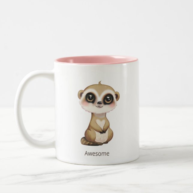 Tasse 2 Couleurs Meercat bébé mignon et texte personnalisé (Gauche)