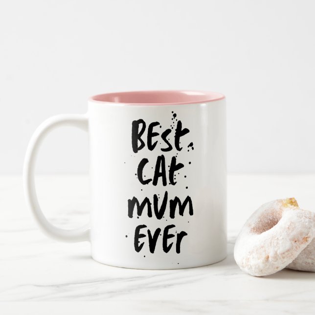 Tasse 2 Couleurs Meilleur chat Maman Jamais Moderne Simple Mignonne (Avec donut)