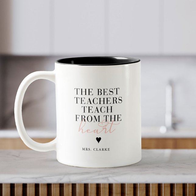 Tasse 2 Couleurs Meilleur Coeur enseignant Script moderne rose ense (Créateur téléchargé)