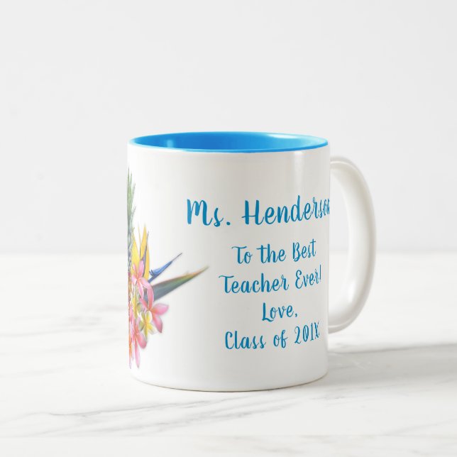 Tasse 2 Couleurs Meilleur Enseignant De Classe Fleurs Hawaiiennes M (Devant droit)