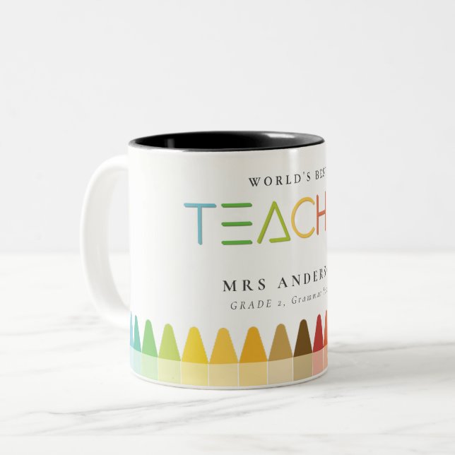 Tasse 2 Couleurs Meilleur enseignant du monde Cadeau Rainbow Crayon (Devant gauche)