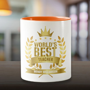 Tasse 2 Couleurs Meilleur Enseignant du Monde s'amuser Gold