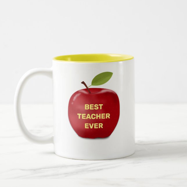 Tasse 2 Couleurs Meilleur Enseignant Jamais & Pomme Rouge (Gauche)
