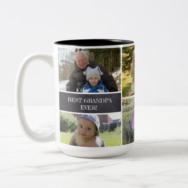 Tasse 2 Couleurs Meilleur Grand-Père Jamais Photo Collage Personnal (Gauche)