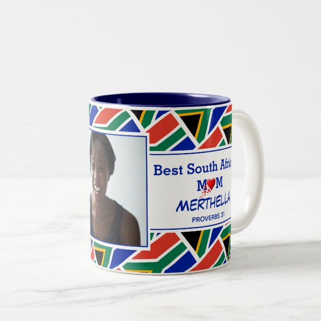 Tasse 2 Couleurs MEILLEUR MOM SUD-AFRICAIN Photo personnalisée (Devant droit)