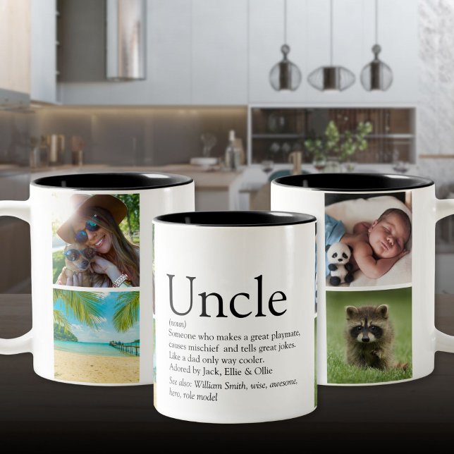 Tasse 2 Couleurs Meilleur Oncle Funcle Définition 4 Photo Collage (Best Uncle Funcle Definition 4 Photo Collage Two-Tone Coffee Mug)