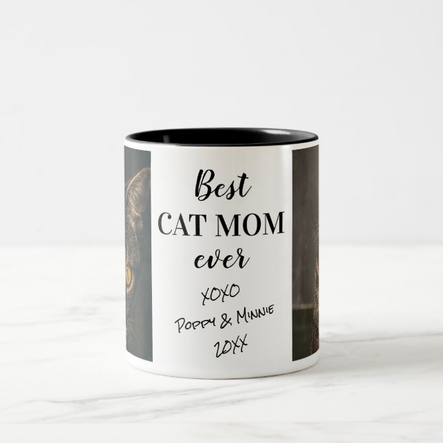 Tasse 2 Couleurs Meilleure maman de chat jamais photos personnalisé (Centre)