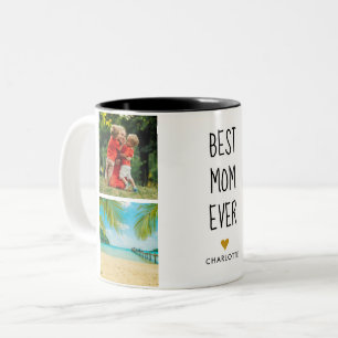 Tasse 2 Couleurs Meilleure maman Ever Gold Heart 4 Photo Collage