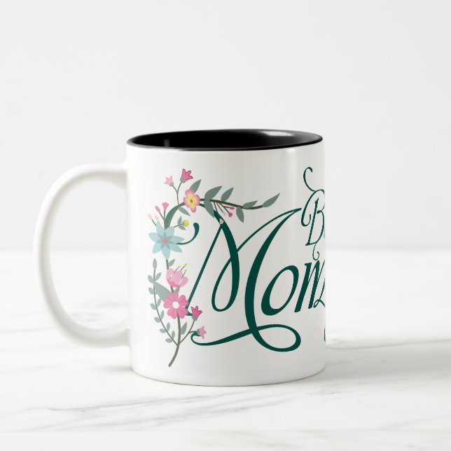 Tasse 2 Couleurs Meilleure maman Floral avec photo (Gauche)