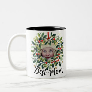 Tasse 2 Couleurs Meilleure maman Photo Holly Wreath