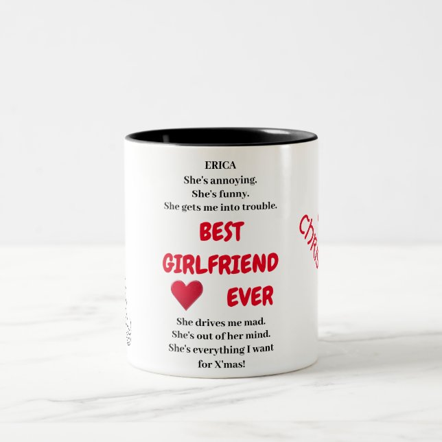 Tasse 2 Couleurs Meilleure petite amie Silhouette et couronne rose (Centre)