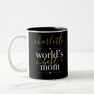 Tasse 2 Couleurs Meilleurs Mondes Personnalisés Maman Noir Et Or