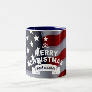 Tasse 2 Couleurs Meilleurs voeux Joyeux Noël États-Unis Drapeau Art