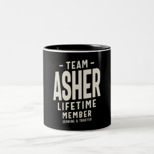 Tasse 2 Couleurs Membre de l'équipe Asher à vie Nom personnalisé
