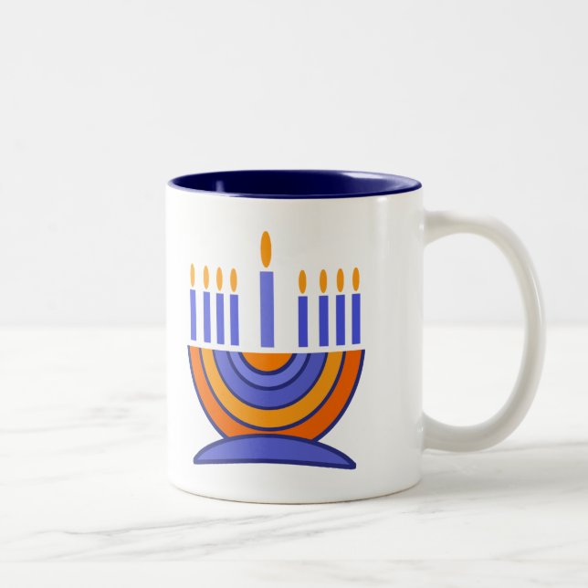 Tasse 2 Couleurs Menorah et Dreidels Hanoukka Cadeau (Droit)