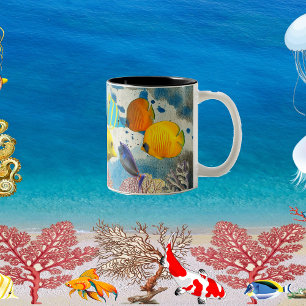 Tasse 2 Couleurs Mer tropicale Poissons colorés Corail Reef Bleu Oc