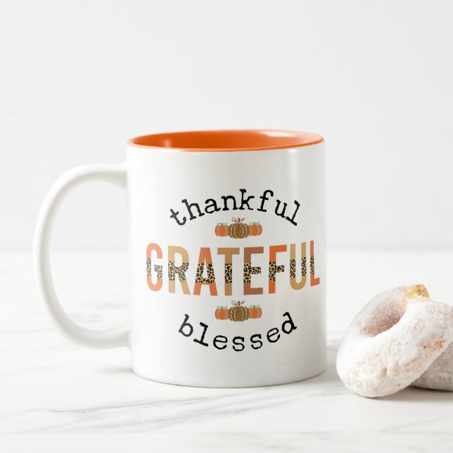 Tasse 2 Couleurs Merci Grateful Blessé mignon automne Thanksgiving (Avec donut)