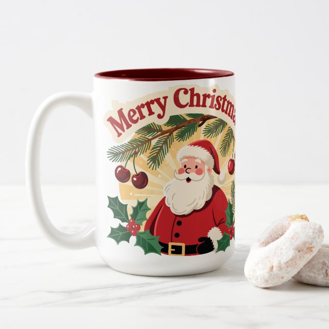 Tasse 2 Couleurs Merry Christmas Holiday Design (Avec donut)