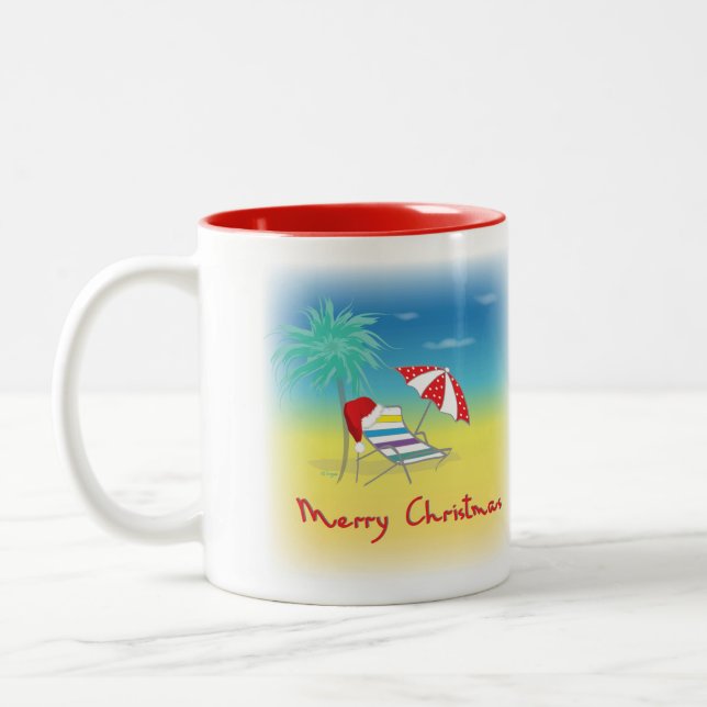 Tasse 2 Couleurs Merry Christmas, Santa Hat, Palm Tree, Beach (Gauche)