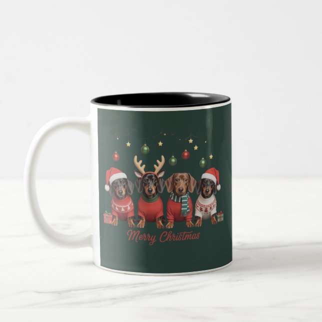 Tasse 2 Couleurs Merry Christmas Santa Reindeer Dachshund Weiner  (Gauche)