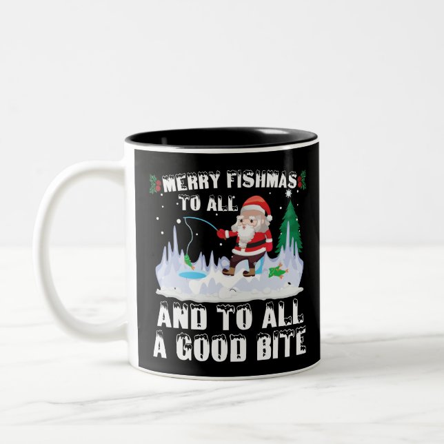 Tasse 2 Couleurs Merry Fishmas Funny Pêcheur de poisson Xmas (Gauche)