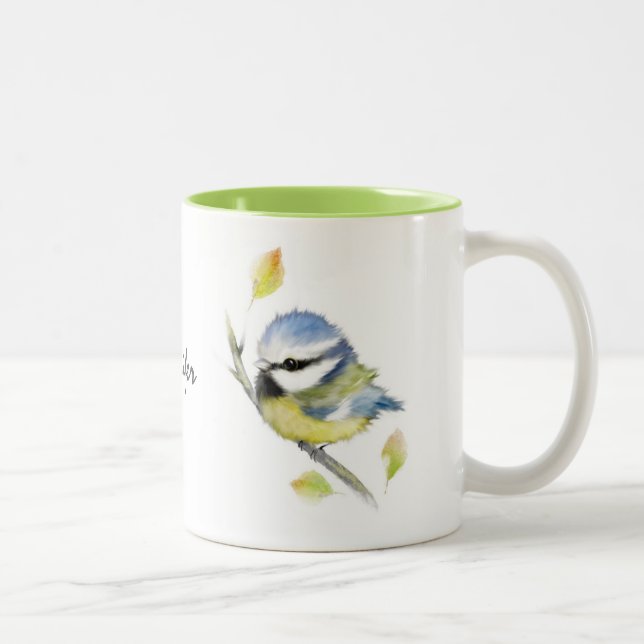 Tasse 2 Couleurs Mésange bleue personnalisée Boug d'oiseaux (Droit)