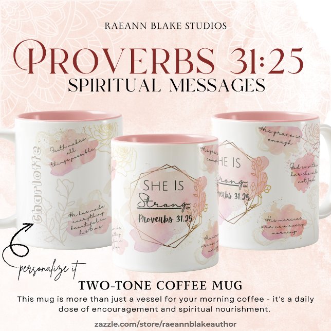 Tasse 2 Couleurs Messages spirituels personnalisés Proverbes 31:25 (Créateur téléchargé)