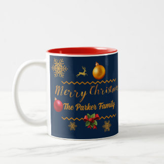 Tasse 2 Couleurs Mettez votre nom dans Noël élégant Bleu
