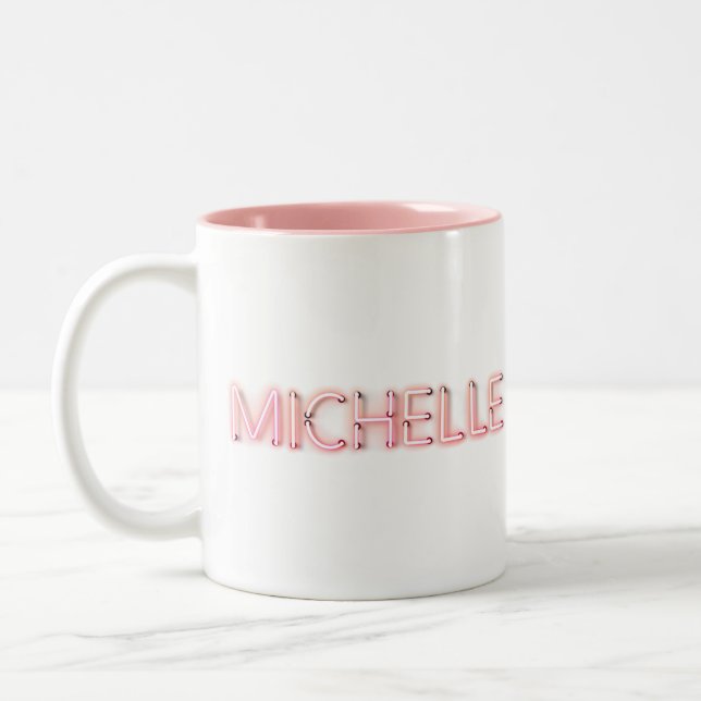 Tasse 2 Couleurs Michelle nom dans lumière néon brillante nouveauté (Gauche)