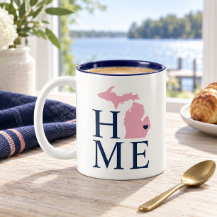 Tasse 2 Couleurs Michigan Maison Navy Blue et Rose Cœur de Ville Pe