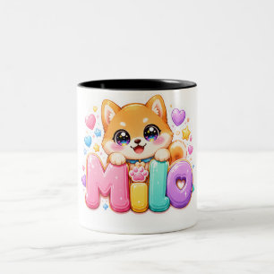Tasse 2 Couleurs Mignon Kawaii Milo Nom de Chien Rose Pastel Paille