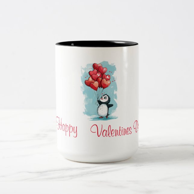 Tasse 2 Couleurs mignon pingouin amoureux pour la Saint-Valentin av (Centre)