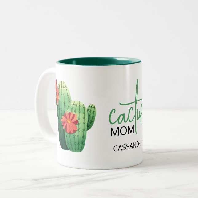 Tasse 2 Couleurs Mignonne Cactus Maman Succulent Plante Amant (Devant gauche)