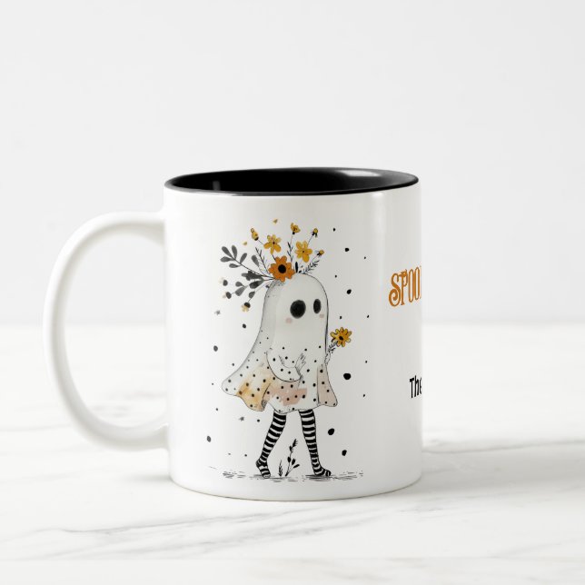 Tasse 2 Couleurs Mignonne Fantôme & Fleurs de soleil Saison Éffraya (Gauche)