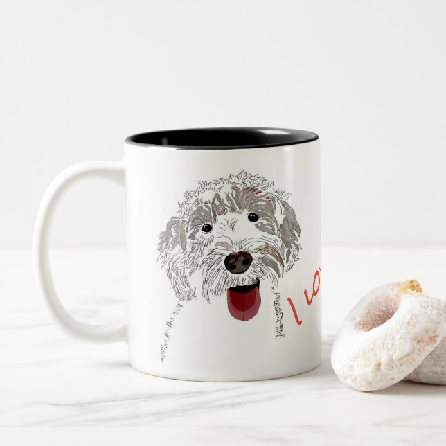 Tasse 2 Couleurs Mignonne, Joyeuse, Aimante Chien De Labradoodle (Avec donut)
