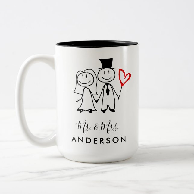 Tasse 2 Couleurs Mignonne M. et Mme Marié Couple (Gauche)