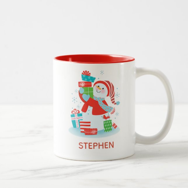 Tasse 2 Couleurs Mignonne Noël de Noël personnalisé Snowman (Droit)